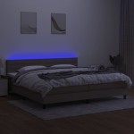 vidaXL Pat cu arcuri, saltea și LED, gri taupe, 200x200 cm, textil