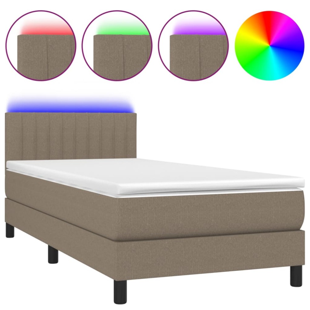 vidaXL Pat cu arcuri, saltea și LED, gri taupe, 80x200 cm, textil