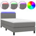 vidaXL Pat cu arcuri, saltea și LED, gri închis, 90x190 cm, textil