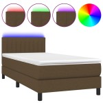 vidaXL Pat cu arcuri, saltea și LED, maro închis, 90x190 cm, textil