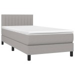 vidaXL Pat cu arcuri, saltea și LED, gri deschis, 90x200 cm, textil