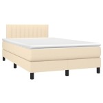 vidaXL Pat cu arcuri, saltea și LED, crem, 120x200 cm, textil