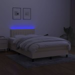 vidaXL Pat cu arcuri, saltea și LED, crem, 120x200 cm, textil