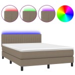 vidaXL Pat cu arcuri, saltea și LED, gri taupe, 140x190 cm, textil vidaXL Pat cu arcuri, saltea și LED, gri taupe, 140x190 cm, textil