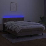 vidaXL Pat cu arcuri, saltea și LED, gri taupe, 140x190 cm, textil vidaXL Pat cu arcuri, saltea și LED, gri taupe, 140x190 cm, textil