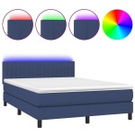vidaXL Pat cu arcuri, saltea și LED, albastru, 140x190 cm, textil