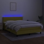 vidaXL Pat cu arcuri, saltea și LED, albastru, 140x190 cm, textil