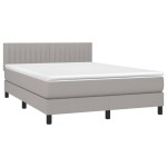 vidaXL Pat cu arcuri, saltea și LED, gri deschis, 140x200 cm, textil