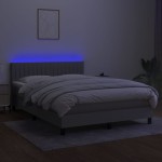 vidaXL Pat cu arcuri, saltea și LED, gri deschis, 140x200 cm, textil