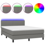 vidaXL Pat cu arcuri, saltea și LED, gri închis, 140x200 cm, textil vidaXL Pat cu arcuri, saltea și LED, gri închis, 140x200 cm, textil