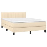 vidaXL Pat cu arcuri, saltea și LED, crem, 140x200 cm, textil