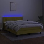 vidaXL Pat cu arcuri, saltea și LED, albastru, 140x200 cm, textil