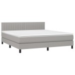 vidaXL Pat cu arcuri, saltea și LED, gri deschis, 160x200 cm, textil