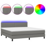 vidaXL Pat cu arcuri, saltea și LED, gri închis, 160x200 cm, textil vidaXL Pat cu arcuri, saltea și LED, gri închis, 160x200 cm, textil