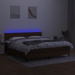 vidaXL Pat cu arcuri, saltea și LED, maro închis, 160x200 cm, textil
