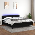 vidaXL Pat cu arcuri, saltea și LED, negru, 180x200 cm, textil vidaXL Pat cu arcuri, saltea și LED, negru, 180x200 cm, textil