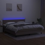 vidaXL Pat cu arcuri, saltea și LED, gri taupe, 180x200 cm, textil