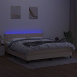 vidaXL Pat cu arcuri, saltea și LED, crem, 180x200 cm, textil