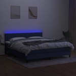 vidaXL Pat cu arcuri, saltea și LED, albastru, 180x200 cm, textil