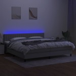vidaXL Pat cu arcuri, saltea și LED, gri deschis, 200x200 cm, textil