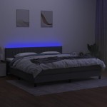 vidaXL Pat cu arcuri, saltea și LED, gri închis, 200x200 cm, textil