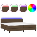 vidaXL Pat cu arcuri, saltea și LED, maro închis, 200x200 cm, textil vidaXL Pat cu arcuri, saltea și LED, maro închis, 200x200 cm, textil