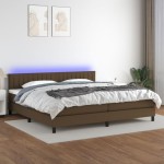 vidaXL Pat cu arcuri, saltea și LED, maro închis, 200x200 cm, textil vidaXL Pat cu arcuri, saltea și LED, maro închis, 200x200 cm, textil