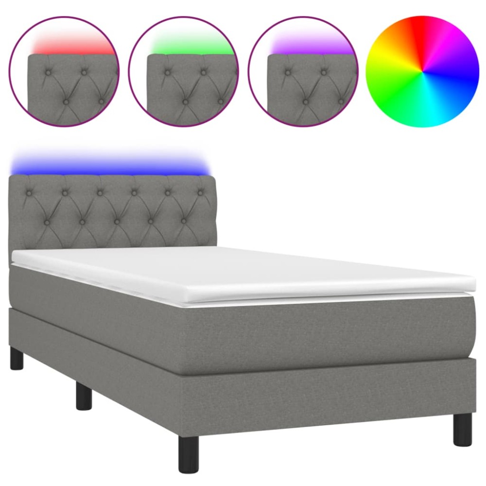 vidaXL Pat cu arcuri, saltea și LED, gri închis, 80x200 cm, textil