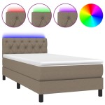 vidaXL Pat cu arcuri, saltea și LED, gri taupe, 80x200 cm, textil