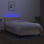 vidaXL Pat cu arcuri, saltea și LED, crem, 80x200 cm, textil