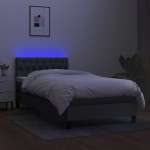 vidaXL Pat cu arcuri, saltea și LED, gri închis, 90x190 cm, textil