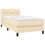 vidaXL Pat cu arcuri, saltea și LED, crem, 90x190 cm, textil