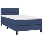 vidaXL Pat cu arcuri, saltea și LED, albastru, 90x190 cm, textil