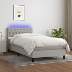 vidaXL Pat cu arcuri, saltea și LED, gri deschis, 90x200 cm, textil vidaXL Pat cu arcuri, saltea și LED, gri deschis, 90x200 cm, textil