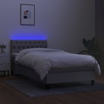 vidaXL Pat cu arcuri, saltea și LED, gri deschis, 90x200 cm, textil vidaXL Pat cu arcuri, saltea și LED, gri deschis, 90x200 cm, textil