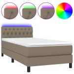 vidaXL Pat cu arcuri, saltea și LED, gri taupe, 90x200 cm, textil