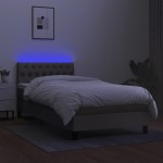 vidaXL Pat cu arcuri, saltea și LED, gri taupe, 90x200 cm, textil