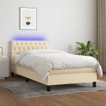 vidaXL Pat cu arcuri, saltea și LED, crem, 90x200 cm, textil vidaXL Pat cu arcuri, saltea și LED, crem, 90x200 cm, textil