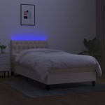 vidaXL Pat cu arcuri, saltea și LED, crem, 90x200 cm, textil vidaXL Pat cu arcuri, saltea și LED, crem, 90x200 cm, textil