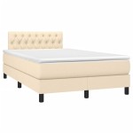 vidaXL Pat cu arcuri, saltea și LED, crem, 120x200 cm, textil