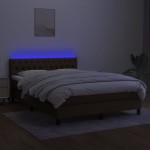 vidaXL Pat cu arcuri, saltea și LED, maro închis, 140x190 cm, textil vidaXL Pat cu arcuri, saltea și LED, maro închis, 140x190 cm, textil