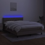 vidaXL Pat cu arcuri, saltea și LED, gri taupe, 140x190 cm, textil vidaXL Pat cu arcuri, saltea și LED, gri taupe, 140x190 cm, textil