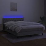 vidaXL Pat cu arcuri, saltea și LED, gri deschis, 140x200 cm, textil