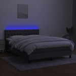 vidaXL Pat cu arcuri, saltea și LED, gri închis, 140x200 cm, textil