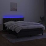 vidaXL Pat cu arcuri, saltea și LED, negru, 140x200 cm, textil