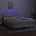 vidaXL Pat cu arcuri, saltea și LED, crem, 140x200 cm, textil