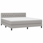 vidaXL Pat cu arcuri, saltea și LED, gri deschis, 160x200 cm, textil