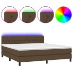 vidaXL Pat cu arcuri, saltea și LED, maro închis, 160x200 cm, textil vidaXL Pat cu arcuri, saltea și LED, maro închis, 160x200 cm, textil