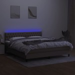 vidaXL Pat cu arcuri, saltea și LED, gri taupe, 160x200 cm, textil