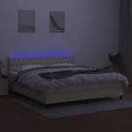 vidaXL Pat cu arcuri, saltea și LED, crem, 160x200 cm, textil